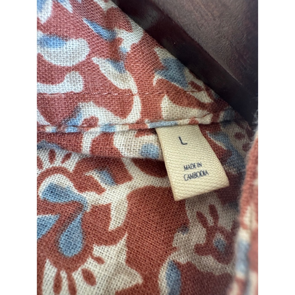Faherty Brand Breeze Shirt Mens Large Block Print Floral Boho Coastal Red Blue - Picture 5 of 7